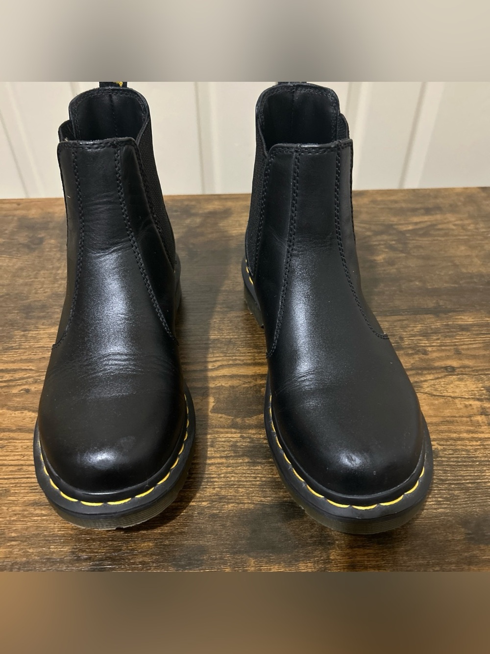 Dr Martens 2976 Yellow Stich Black Chelsea Boots for Women Size 7
